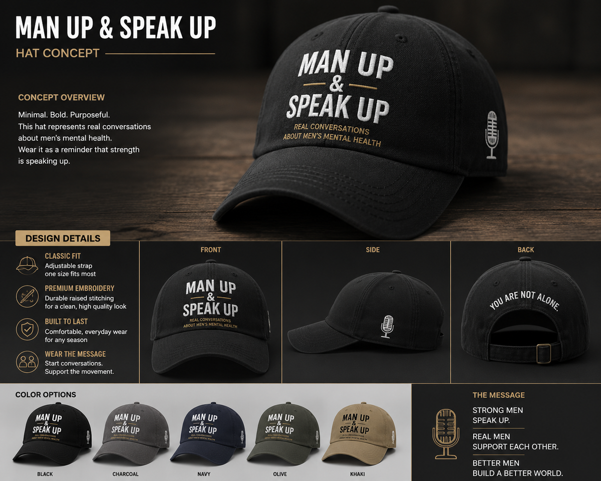 Man Up & Speak Up embroidered hat concept